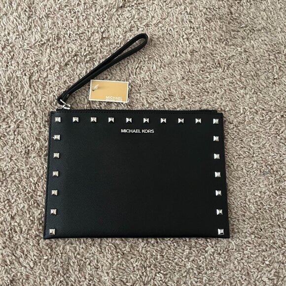 🆕NWT Michael Kors Black Studded Wristlet with Silver Hardware - Picture 2 of 4